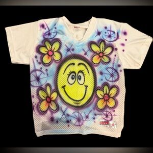 NWOT Smiley Face SOFFE Mesh Jersey Youth L 12-14 Retro Neon T-Shirt